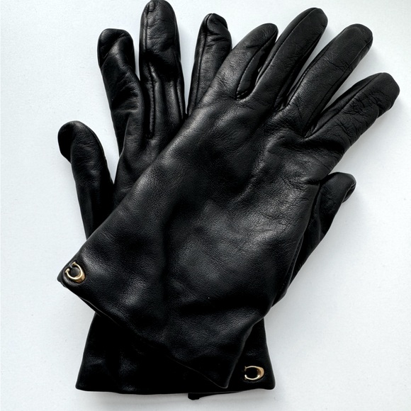 Black Signature Coach Leather Tech Gloves - Picture 1 of 2
